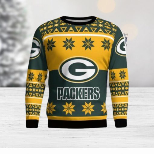 Green Bay Packers Logo Big Snowflake Pattern Ugly Christmas Sweater