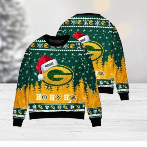 Green Bay Packers Symbol Wearing Santa Claus Hat Ho Ho Ho Ugly Christmas Sweater