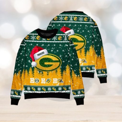 Green Bay Packers Symbol Wearing Santa Claus Hat Ho Ho Ho Ugly Christmas Sweater