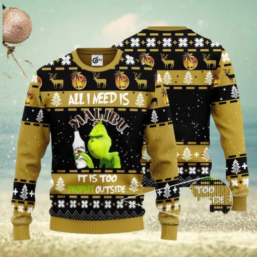 Grinch All I Need Is Malibu Rum It Is Too Peopley Outside 3D Ugly Christmas Sweater Unisex Sweater Christmas Gift