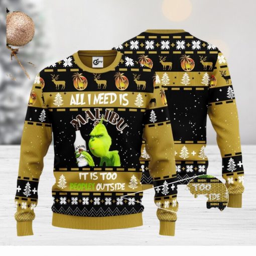 Grinch All I Need Is Malibu Rum It Is Too Peopley Outside 3D Ugly Christmas Sweater Unisex Sweater Christmas Gift