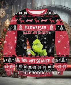 Grinch Budweiser Makes Me Happy You Not So Much Reindeer Ugly Christmas Sweater