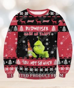 Grinch Budweiser Makes Me Happy You Not So Much Reindeer Ugly Christmas Sweater