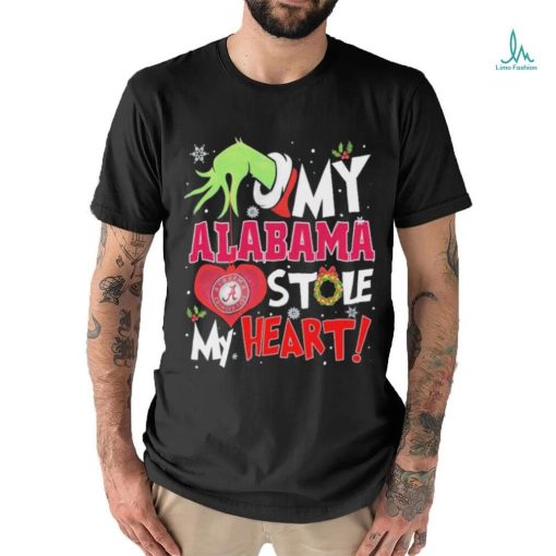 Grinch Hand Hold Alabama Crimson Tide Stole My Heart Christmas Shirt