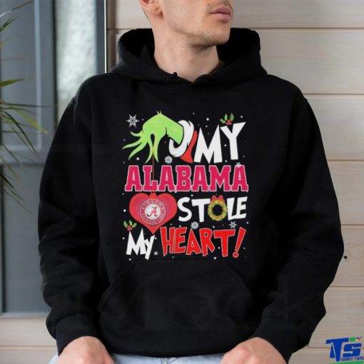 Grinch Hand Hold Alabama Crimson Tide Stole My Heart Christmas Shirt