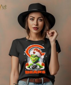 Grinch Hat Santa Chicago Bears Helmet Logo Merry Christmas Shirt