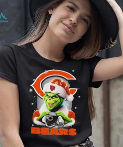 Grinch Hat Santa Chicago Bears Helmet Logo Merry Christmas Shirt