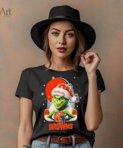 Grinch Hat Santa Cleverland Browns Helmet Logo Merry Christmas Shirt