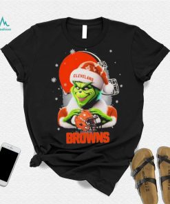 Grinch Hat Santa Cleverland Browns Helmet Logo Merry Christmas Shirt