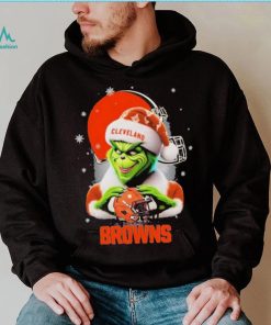 Grinch Hat Santa Cleverland Browns Helmet Logo Merry Christmas Shirt