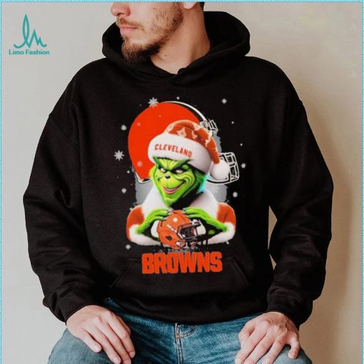 Grinch Hat Santa Cleverland Browns Helmet Logo Merry Christmas Shirt