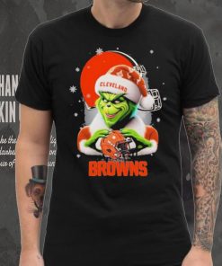Grinch Hat Santa Cleverland Browns Helmet Logo Merry Christmas Shirt