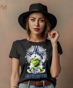 Grinch Hat Santa Dallas Cowboys Helmet Logo Merry Christmas Shirt