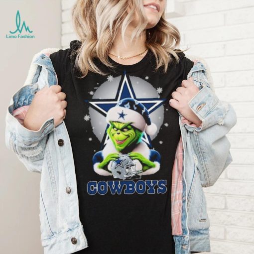 Grinch Hat Santa Dallas Cowboys Helmet Logo Merry Christmas Shirt