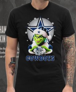 Grinch Hat Santa Dallas Cowboys Helmet Logo Merry Christmas Shirt