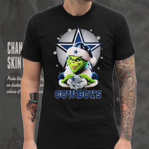 Grinch Hat Santa Dallas Cowboys Helmet Logo Merry Christmas Shirt