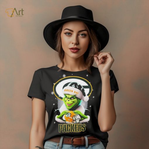 Grinch Hat Santa Green Bay Packers Helmet Logo Merry Christmas Shirt