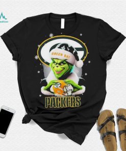 Grinch Hat Santa Green Bay Packers Helmet Logo Merry Christmas Shirt