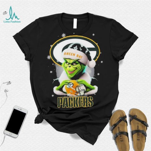 Grinch Hat Santa Green Bay Packers Helmet Logo Merry Christmas Shirt