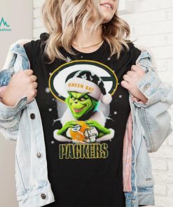 Grinch Hat Santa Green Bay Packers Helmet Logo Merry Christmas Shirt