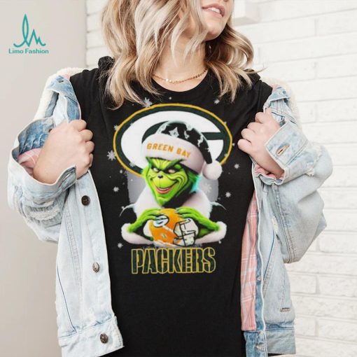 Grinch Hat Santa Green Bay Packers Helmet Logo Merry Christmas Shirt