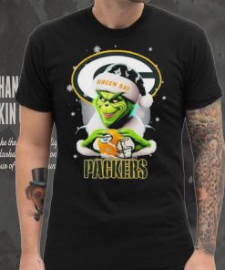 Grinch Hat Santa Green Bay Packers Helmet Logo Merry Christmas Shirt