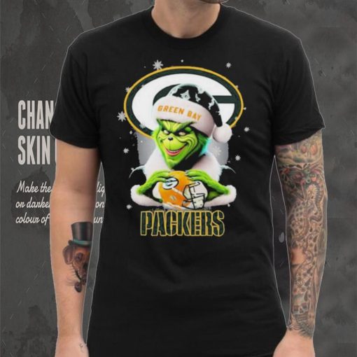 Grinch Hat Santa Green Bay Packers Helmet Logo Merry Christmas Shirt