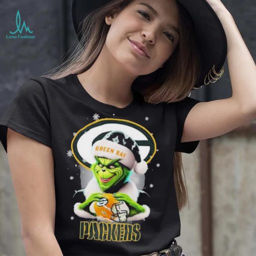Grinch Hat Santa Green Bay Packers Helmet Logo Merry Christmas Shirt