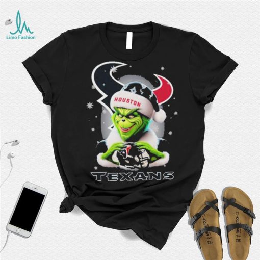 Grinch Hat Santa Houston Texans Helmet Logo Merry Christmas Shirt