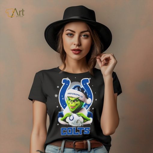 Grinch Hat Santa Indianapolis Colts Helmet Logo Merry Christmas Shirt