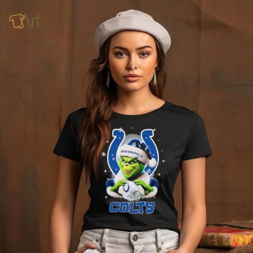 Grinch Hat Santa Indianapolis Colts Helmet Logo Merry Christmas Shirt