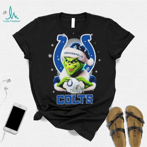 Grinch Hat Santa Indianapolis Colts Helmet Logo Merry Christmas Shirt