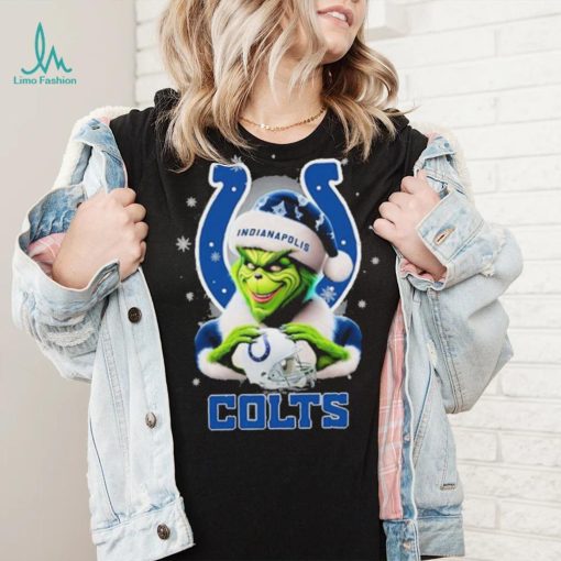Grinch Hat Santa Indianapolis Colts Helmet Logo Merry Christmas Shirt