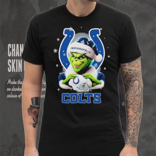 Grinch Hat Santa Indianapolis Colts Helmet Logo Merry Christmas Shirt