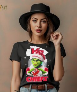 Grinch Hat Santa Kansas City Chiefs Helmet Logo Merry Christmas Shirt
