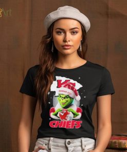Grinch Hat Santa Kansas City Chiefs Helmet Logo Merry Christmas Shirt