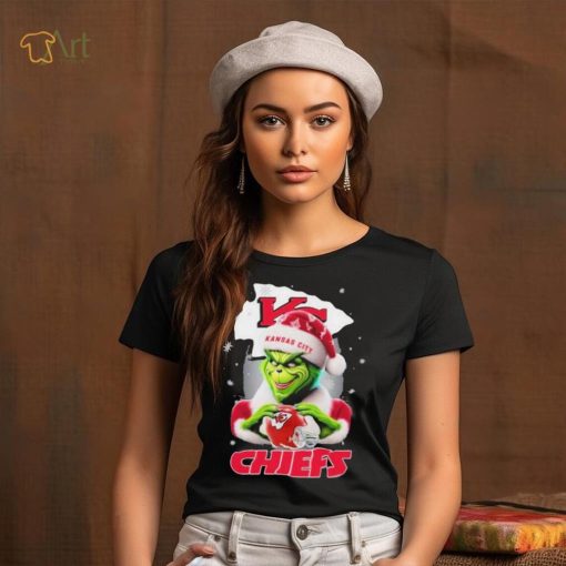 Grinch Hat Santa Kansas City Chiefs Helmet Logo Merry Christmas Shirt
