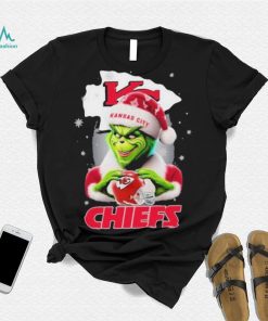 Grinch Hat Santa Kansas City Chiefs Helmet Logo Merry Christmas Shirt