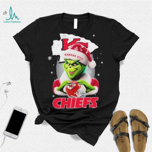 Grinch Hat Santa Kansas City Chiefs Helmet Logo Merry Christmas Shirt