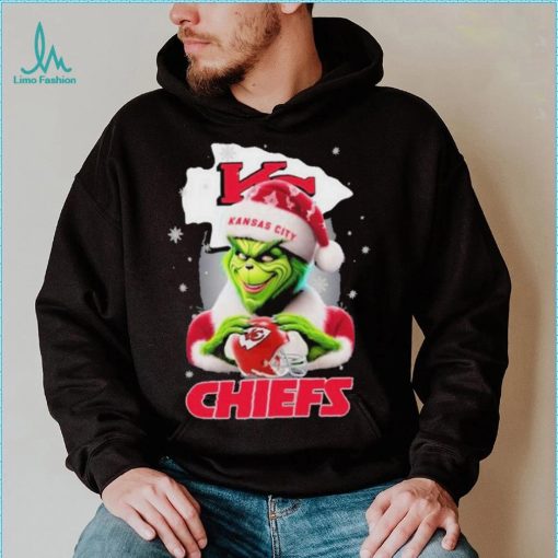 Grinch Hat Santa Kansas City Chiefs Helmet Logo Merry Christmas Shirt