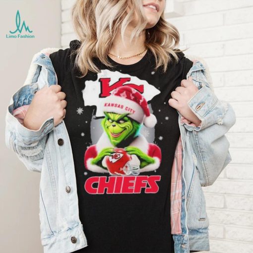 Grinch Hat Santa Kansas City Chiefs Helmet Logo Merry Christmas Shirt