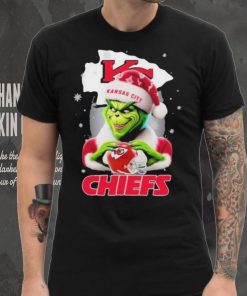 Grinch Hat Santa Kansas City Chiefs Helmet Logo Merry Christmas Shirt