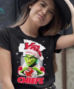 Grinch Hat Santa Kansas City Chiefs Helmet Logo Merry Christmas Shirt