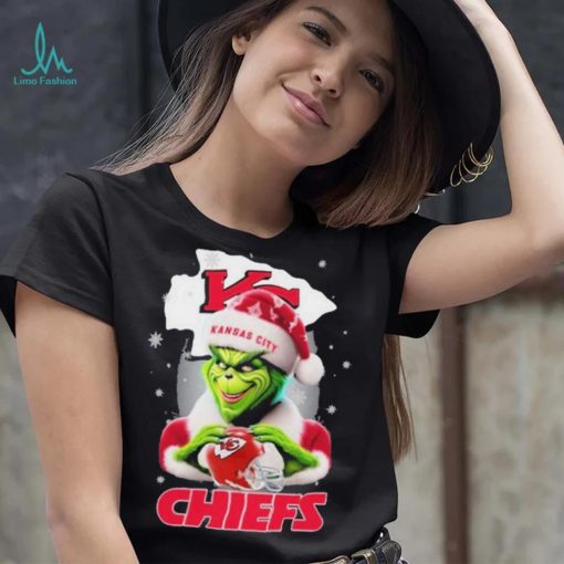Grinch Hat Santa Kansas City Chiefs Helmet Logo Merry Christmas Shirt