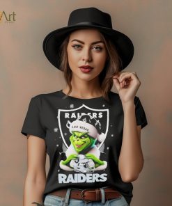 Grinch Hat Santa Las Vegas Raiders Helmet Logo Merry Christmas Shirt