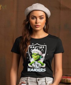 Grinch Hat Santa Las Vegas Raiders Helmet Logo Merry Christmas Shirt