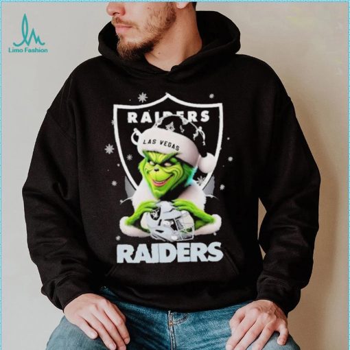 Grinch Hat Santa Las Vegas Raiders Helmet Logo Merry Christmas Shirt