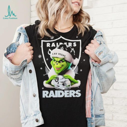 Grinch Hat Santa Las Vegas Raiders Helmet Logo Merry Christmas Shirt