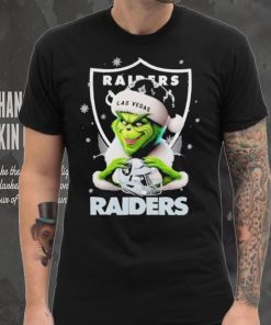 Grinch Hat Santa Las Vegas Raiders Helmet Logo Merry Christmas Shirt