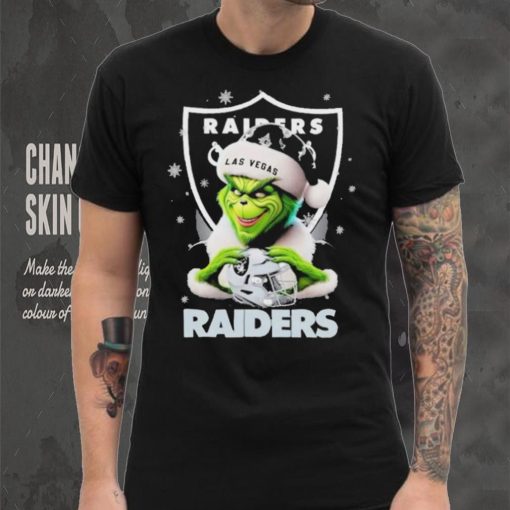 Grinch Hat Santa Las Vegas Raiders Helmet Logo Merry Christmas Shirt